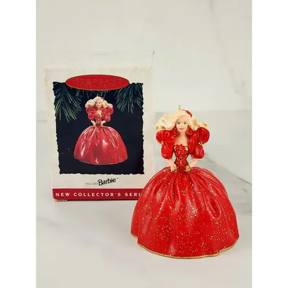 Barbie | Holiday | Christmas Tree Ornament Holiday Barbie 3 34 Red Dress  993 W Box Hallmark Vtg | Poshmark